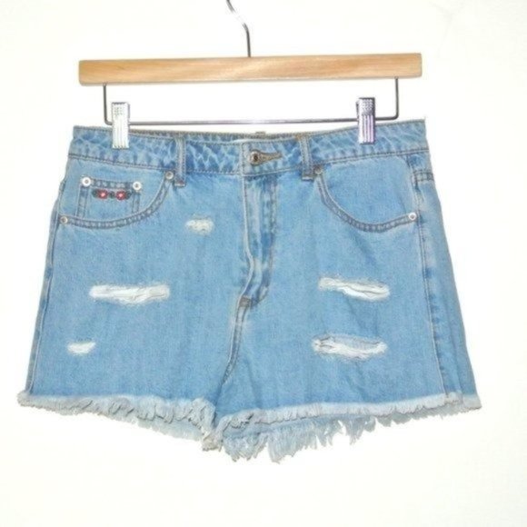 FOREVER 21‎ Ripped Denim Shorts Embroidery Usa Flag - Picture 2 of 9